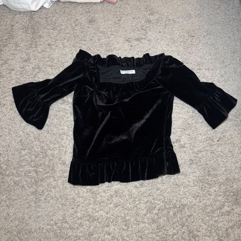 Vivetta Black Velvet Off The Shoulder Ruffle Peplum Top Made in Italy Size 38